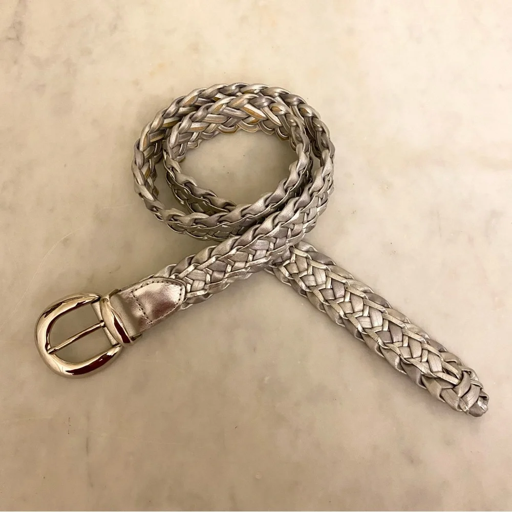 Mark Fore & Strike Braided Fabric Leather Silver Woman Belt‎ Size Medium